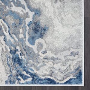 Abani Atlas 6'x9' Blue/Grey Area Rug, Abstract Marble - Durable Non-Shedding - Easy to Clean