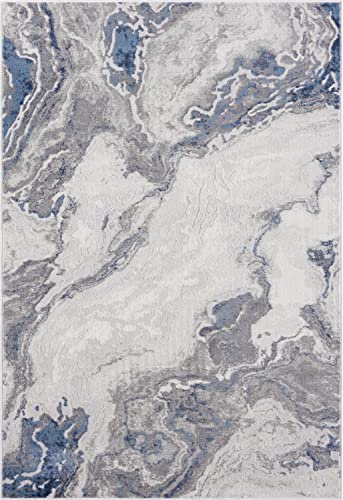 Abani Atlas 6'x9' Blue/Grey Area Rug, Abstract Marble - Durable Non-Shedding - Easy to Clean