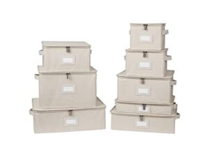 covermates keepsakes dish storage box – stackable, reinforced handles, china storage-beige heather