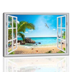 large beach pictures wall art canvas print artwork blue ocean palm tree seascape decor living room bedroom office with framed 24 x36