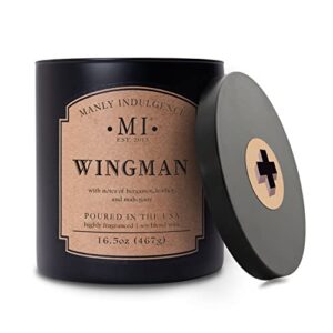 manly indulgence wingman scented jar candle, classic+ collection, 2 wick, 16.5 oz – up to 60 hours burn