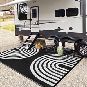 Wonnitar Outdoor Rug 6x9,Waterproof Patios Rug Reversible Plastic Straw Rug,Large Porch Deck Outside Area Rug,Portable Camper RV Mat,Indoor Outdoor Carpet for Picnic Balcony Backyard,Black