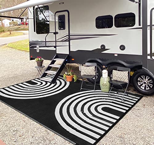 Wonnitar Outdoor Rug 6x9,Waterproof Patios Rug Reversible Plastic Straw Rug,Large Porch Deck Outside Area Rug,Portable Camper RV Mat,Indoor Outdoor Carpet for Picnic Balcony Backyard,Black