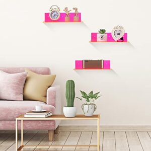 Set of 2 Acrylic Shelves 12 Inch Acrylic Wall Shelf Acrylic Floating Shelves Wall Mounted Display Organizer Book Shelf for Bedroom Living Room Bathroom Office Nursery Kitchen Book Display, Pink