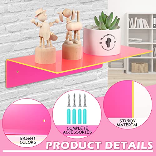 Set of 2 Acrylic Shelves 12 Inch Acrylic Wall Shelf Acrylic Floating Shelves Wall Mounted Display Organizer Book Shelf for Bedroom Living Room Bathroom Office Nursery Kitchen Book Display, Pink