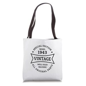 born in 1943 vintage 80 year old gifts 80th birthday tote bag