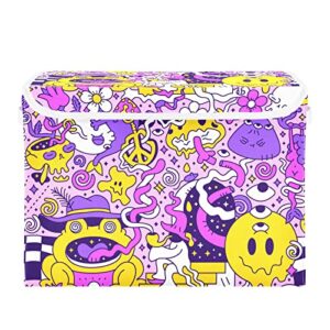 nfmili storage bins (psychedelic graffiti) with lid and handles, foldable storage basket large capacity household cube for organizing cloth toys books 16.5×12.6×11.8 in