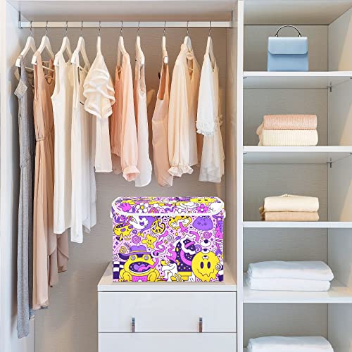 NFMILI Storage Bins (Psychedelic Graffiti) with Lid And Handles, Foldable Storage Basket Large Capacity Household Cube for Organizing Cloth Toys Books 16.5×12.6×11.8 IN