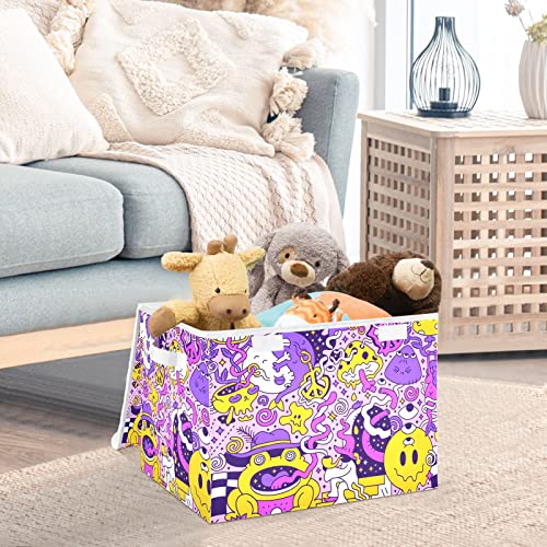 NFMILI Storage Bins (Psychedelic Graffiti) with Lid And Handles, Foldable Storage Basket Large Capacity Household Cube for Organizing Cloth Toys Books 16.5×12.6×11.8 IN