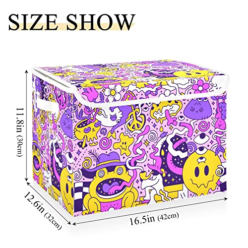 NFMILI Storage Bins (Psychedelic Graffiti) with Lid And Handles, Foldable Storage Basket Large Capacity Household Cube for Organizing Cloth Toys Books 16.5×12.6×11.8 IN