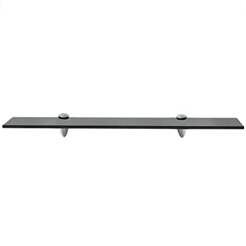 Glass Shelves, 23.6 Inch Black Tempered Safety Glass 3/10 Inch Thick, Zinc Alloy Clip Bracket, Floating Shelves Wall Mounted Storage Shelves Set of 2 for Bathroom Bedroom Living Room