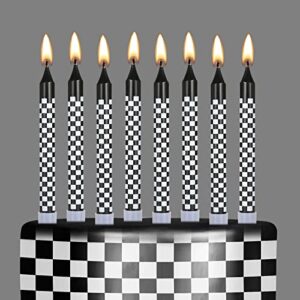 12 pcs racing cars themed birthday candles black and white checkered flag cupcake topper for racing cars party decoration baby shower for boys children