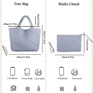 Hereubuy Now Women's Fashion Woven Bag Shopper Hand-Woven Tote Handbags and Purse for Women Ladies Vegan Soft PU Leather Shoulder Bags Large Capacity Underarm (Woven - Light Blue)