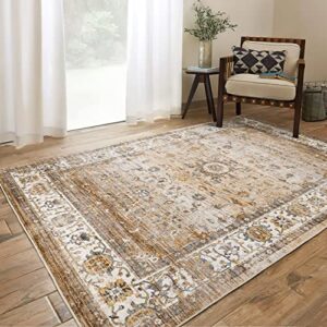 befbee Washable Rug 8x10 Area Rugs for Living Room - Stain Resistant Non-Slip Backing Rugs for Bedroom - Vintage Boho Persian Large Area Rug (Apricot/Blue, 8'x10')