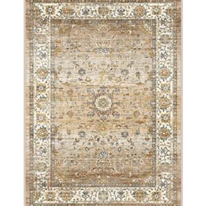 befbee Washable Rug 8x10 Area Rugs for Living Room - Stain Resistant Non-Slip Backing Rugs for Bedroom - Vintage Boho Persian Large Area Rug (Apricot/Blue, 8'x10')