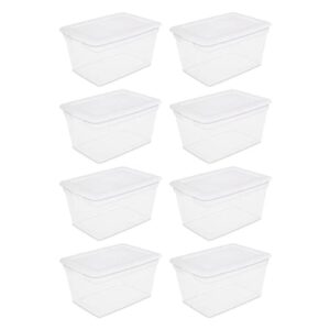 58 qt storage box clear base white lid set of 8, qh 311