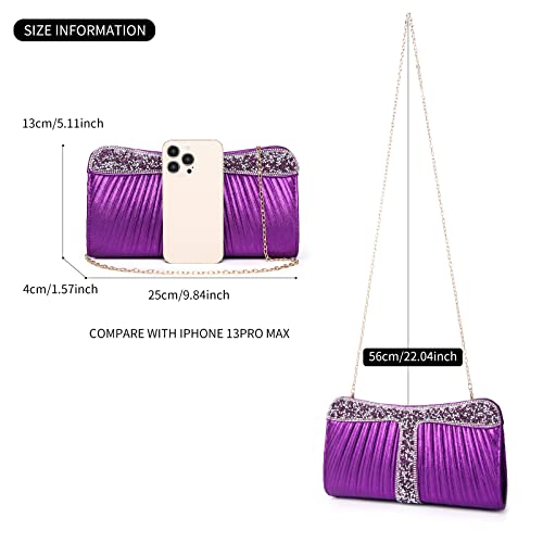 GESU Womens Clutch Purse Rhinestone Evening Bag Wedding Bridal Prom Purse Formal Party Handbag. (Purple)