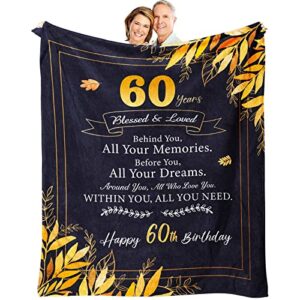 60th birthday gifts for women men, 60 year old birthday gift for mom dad, happy 60th birthday decorations for woman man, 60th birthday gift ideas, 1963 birthday gifts throw blanket 60 x 50 inch
