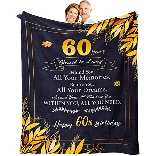 60th Birthday Gifts for Women Men, 60 Year Old Birthday Gift for Mom Dad, Happy 60th Birthday Decorations for Woman Man, 60th Birthday Gift Ideas, 1963 Birthday Gifts Throw Blanket 60 x 50 inch