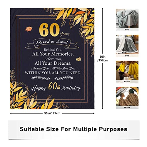 60th Birthday Gifts for Women Men, 60 Year Old Birthday Gift for Mom Dad, Happy 60th Birthday Decorations for Woman Man, 60th Birthday Gift Ideas, 1963 Birthday Gifts Throw Blanket 60 x 50 inch