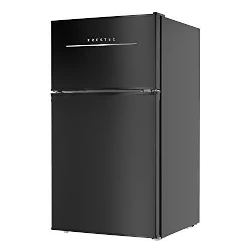 Frestec 3.2 Cu.Ft Mini Fridge for Bedroom, Mini Refrigerator with freezer, Dorm Fridge with Freezer, 2 Doors Perfect for Room and Office, Adjustable Temperature(Black)