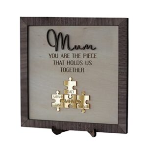 Personalized Mom Puzzle Card Mother’s Day Puzzle Sign, Mom You are The Piece that holds us together Sign,Personalized Family Wooden Plaque Gift for Mom from daughter, Gift for Grandma,wife (Acrylic)