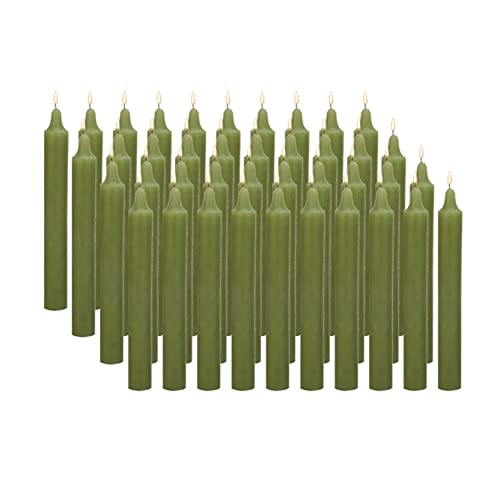 Raajsee Unscented Mini Taper Candles (Green) | 4 Inches (H) Dinner Candle Sticks| Smokeless, and Dripless| Paraffin Wax with Cotton Wicks | Long Burning Time (Pack of 40)