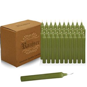 Raajsee Unscented Mini Taper Candles (Green) | 4 Inches (H) Dinner Candle Sticks| Smokeless, and Dripless| Paraffin Wax with Cotton Wicks | Long Burning Time (Pack of 40)