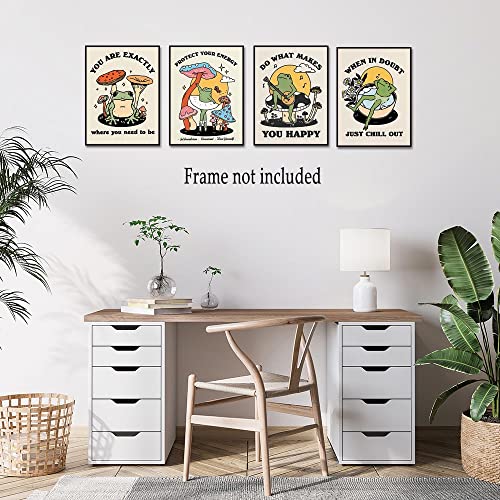 ZGSDGF 8 Piece Retro Cute Frog Mushroom Poster funny Animal plant posters for bedroom Wall Art Inspirational Quotes room decor aesthetic vintage art modern house decor Paintings for Bathroom(8x10inchx8 unframed)