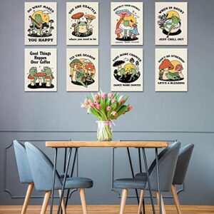 ZGSDGF 8 Piece Retro Cute Frog Mushroom Poster funny Animal plant posters for bedroom Wall Art Inspirational Quotes room decor aesthetic vintage art modern house decor Paintings for Bathroom(8x10inchx8 unframed)
