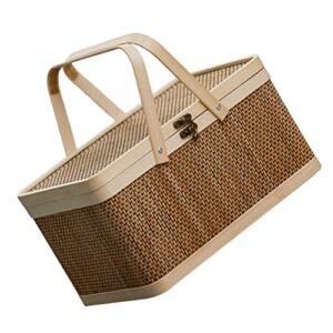 gadpiparty large bamboo basket natural -friendly woven basket bamboo picnic basket with lid handheld snacks bread storage basket for camping – 11.79x7.86x6.48inch