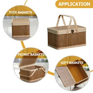 Gadpiparty Large Bamboo Basket Natural -Friendly Woven Basket Bamboo Picnic Basket with Lid Handheld Snacks Bread Storage Basket for Camping - 11.79X7.86X6.48inch