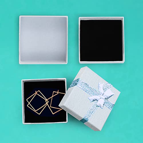 PRALB 18 Pack White Square Cardboard Earring Ring Boxes Necklace Boxes Jewelry Gift Boxes Cotton Filled Cardboard Paper Jewelry Case,2.75x2.75x1.3 inches