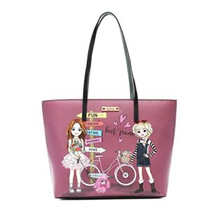 nicole lee nikky large shopper bag, vegan leather tote fashion print handbag (the happy together)