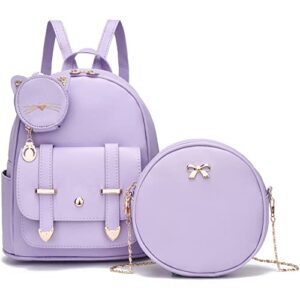 besyiga girls fashion backpack 3pcs mini backpack purse for women kids backpack purse pu leather travel satchel backpack shoulder bag purple