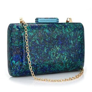 yyw acrylic clutch purses for women : marble evening bag vintage handbags with detachable chain for wedding bridal prom party ladies girls shoulder crossbody bag (green)