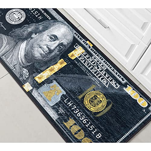 Well Woven Money Collection Dollar Front 2' x 5' Black Gold Runner Rug