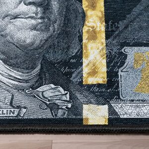 Well Woven Money Collection Dollar Front 2' x 5' Black Gold Runner Rug