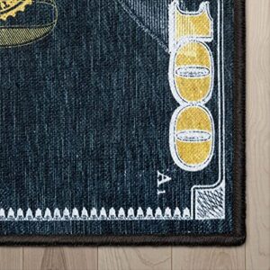 Well Woven Money Collection Dollar Front 2' x 5' Black Gold Runner Rug