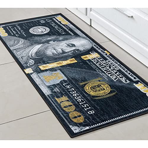 Well Woven Money Collection Dollar Front 2' x 5' Black Gold Runner Rug