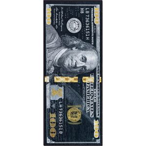 Well Woven Money Collection Dollar Front 2' x 5' Black Gold Runner Rug