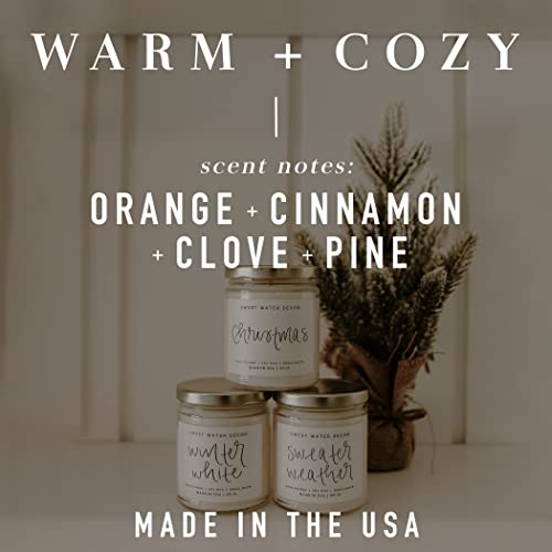 Sweet Water Decor Warm and Cozy Soy Candle | Orange Peel, Cinnamon, Ginger, Clove, Cypress, and Pine and Fir Balsam Scented Candles for Home | 9oz Clear Jar, 40+ Hour Burn Time, Made in The USA