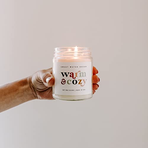 Sweet Water Decor Warm and Cozy Soy Candle | Orange Peel, Cinnamon, Ginger, Clove, Cypress, and Pine and Fir Balsam Scented Candles for Home | 9oz Clear Jar, 40+ Hour Burn Time, Made in The USA