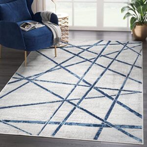 abani atlas 5’x8′ blue/grey area rug, criss cross design – durable non-shedding – easy to clean