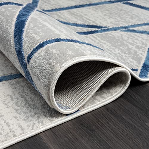 Abani Atlas 5'x8' Blue/Grey Area Rug, Criss Cross Design - Durable Non-Shedding - Easy to Clean