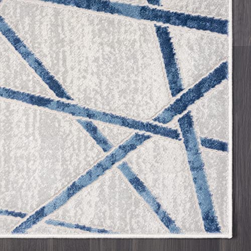 Abani Atlas 5'x8' Blue/Grey Area Rug, Criss Cross Design - Durable Non-Shedding - Easy to Clean