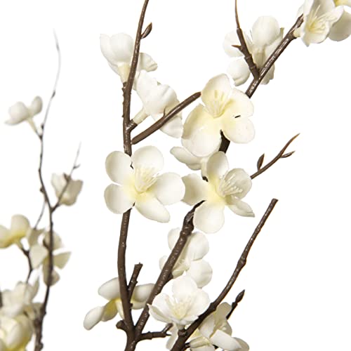 Ammyoo 4 PCS Artificial Plum Blossom Party Decorations Fake Cherry Flowers Faux Long Stems Wintersweets Silk Flowers Arrangement for Wedding Home Office Bedroom Decor(White)