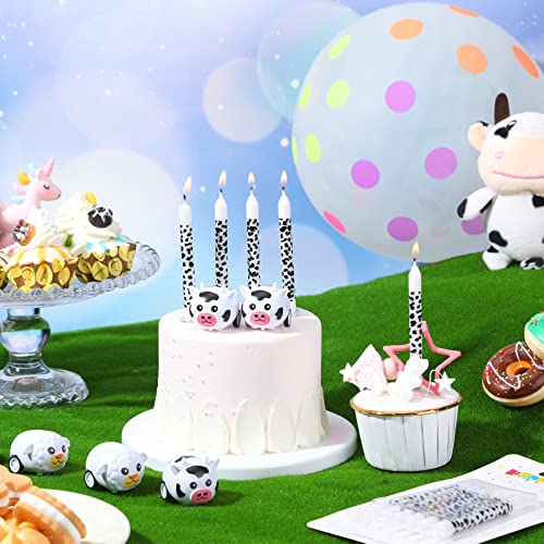 12 Pcs Cow Themed Birthday Candles Cow Print Cake Topper for Cow Party Decoration Baby Shower Birthday Farm Animal Theme Party for Girls