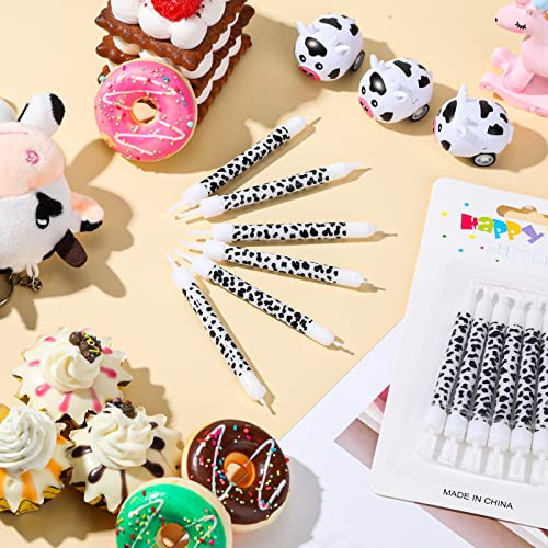 12 Pcs Cow Themed Birthday Candles Cow Print Cake Topper for Cow Party Decoration Baby Shower Birthday Farm Animal Theme Party for Girls