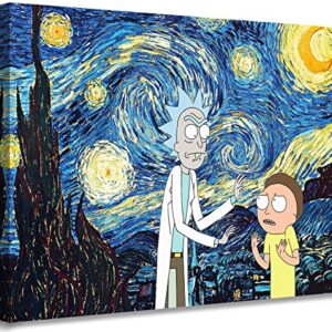 Catyendy Rick and Morty Canvas Wall Art Prints Oil Painting Posters Decor Boy's Room for Living Room Home Artwork Framed Ready to Hang 12" W x 16" H